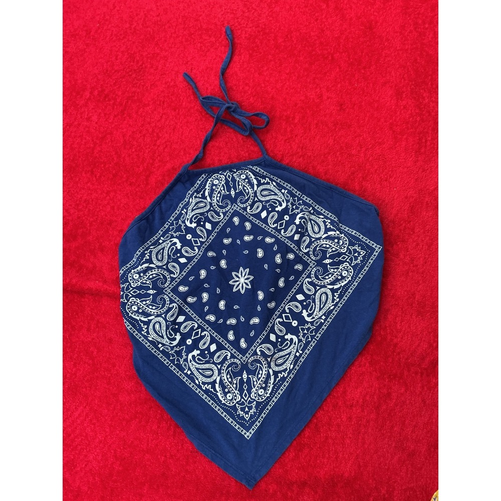 Fashion Magazine Halter Top Women One Size Blue Excellent Bandana Paisley Print